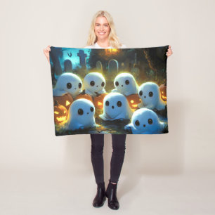 Spooky Night Cemetery Cute Halloween Ghost Fleece Blanket