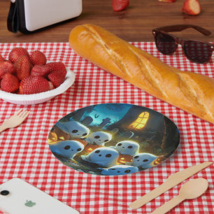 Spooky Night Cemetery Cute Halloween Ghost Paper Plate