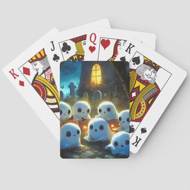 Spooky Night Cemetery Cute Halloween Ghost Playing Cards (Back)