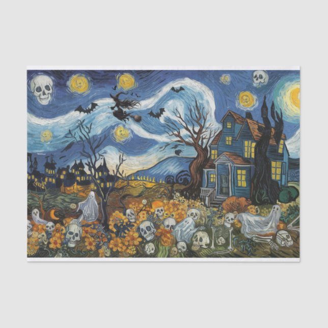 Spooky Night-Halloween Ghostly Skull Haunted House Tissue Paper (Front)