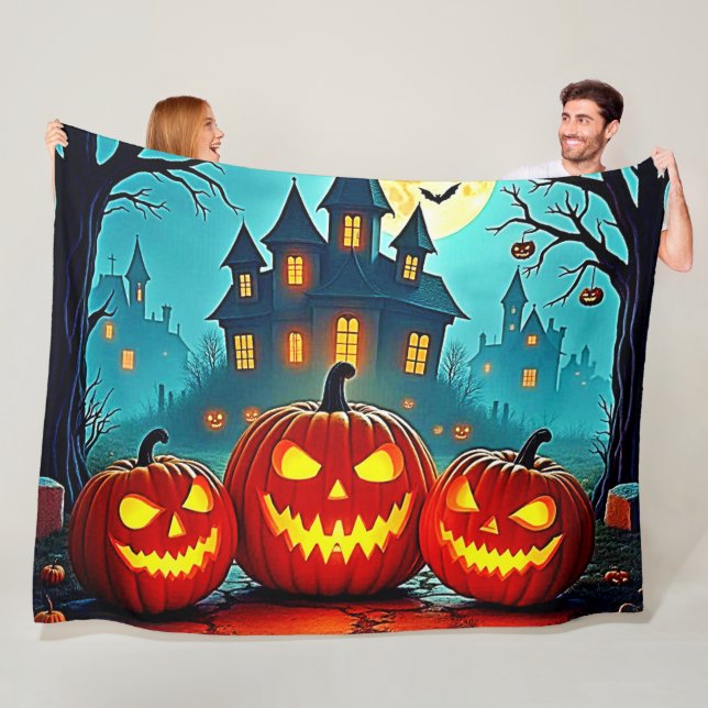  Spooky Night Haunted House Thrills Fleece Blanket (In Situ)