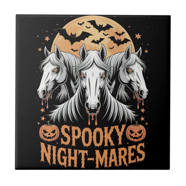 Spooky Night Mares Halloween Horse Ceramic Tile (Front)