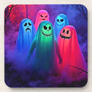 Spooky Night of Colorful Ghosts Design Coaster