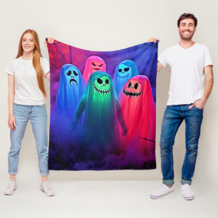 Spooky Night of Colorful Ghosts Design Fleece Blanket