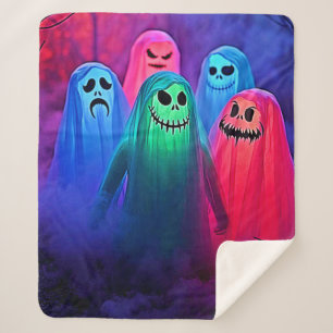 Spooky Night of Colorful Ghosts Design Sherpa Blanket
