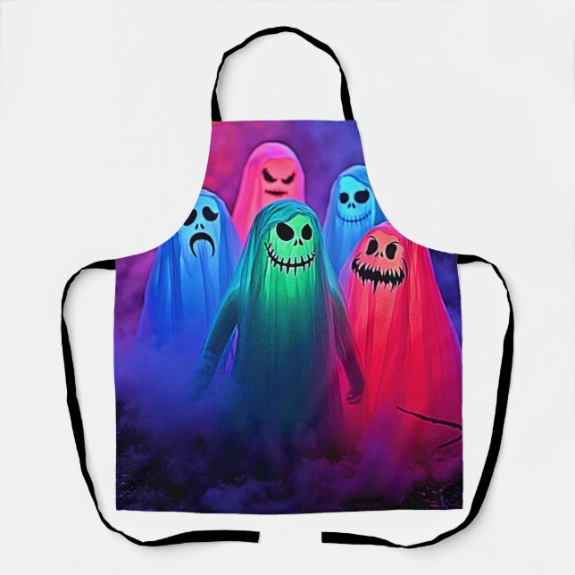Spooky Night of Colourful Ghosts Design Apron (Front)