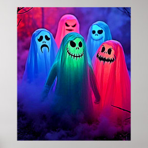 Spooky Night of Colourful Ghosts Design Poster