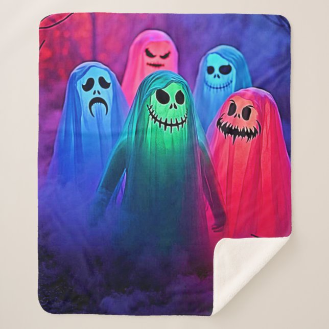 Spooky Night of Colourful Ghosts Design Sherpa Blanket (Front)