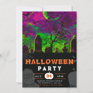 Spooky Night Sky Crescent Moon Halloween Invitation