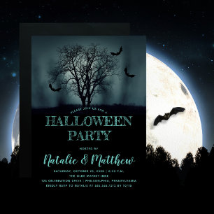 Spooky Night Tree   Bats Halloween Party Invitatio Invitation