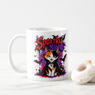 Spooky Night Vampire Calico Cat Coffee Mug