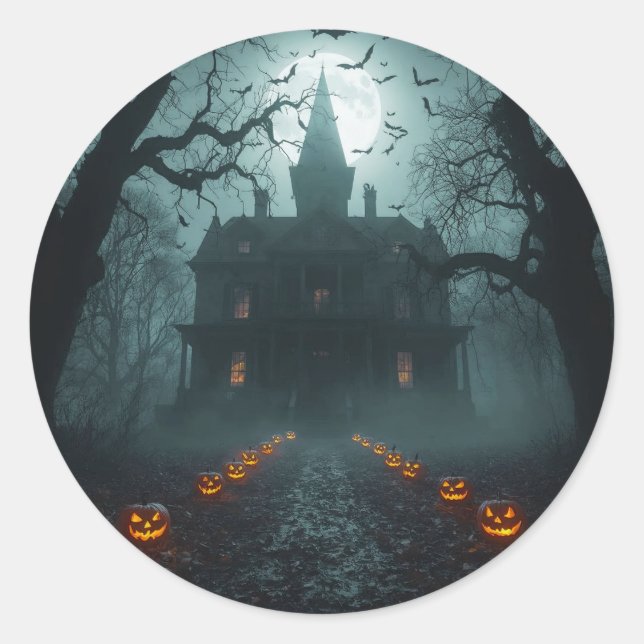 Spooky Night with Jack-o'-Lanterns Classic Round Sticker (Front)