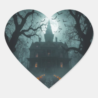 Spooky Night with Jack-o'-Lanterns Heart Sticker