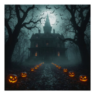 Spooky Night with Jack-o'-Lanterns Poster