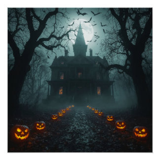 Spooky Night with Jack-o'-Lanterns Poster