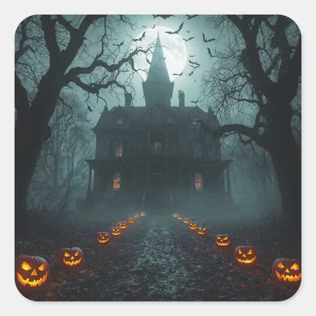 Spooky Night with Jack-o'-Lanterns Square Sticker (Front)