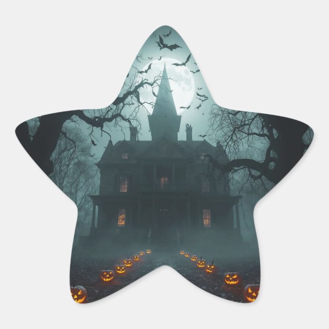 Spooky Night with Jack-o'-Lanterns Star Sticker (Front)