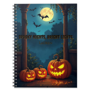 Spooky Nights Bright Lights Custom Name Notebook