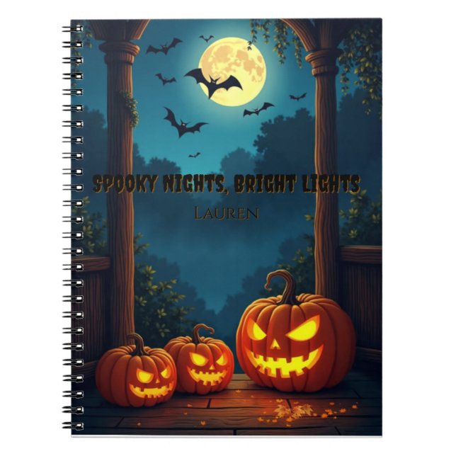 Spooky Nights Bright Lights Custom Name Notebook (Front)