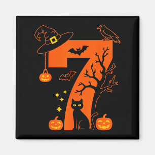 Spooky Number 7 Halloween Black Cat Design For Cat Magnet