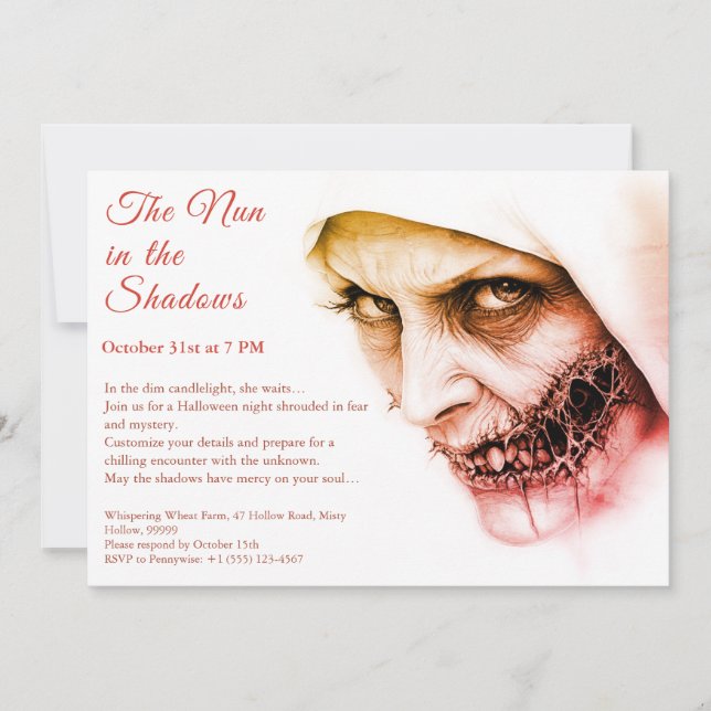 Spooky Nun Halloween Invitation Haunting Religion (Front)