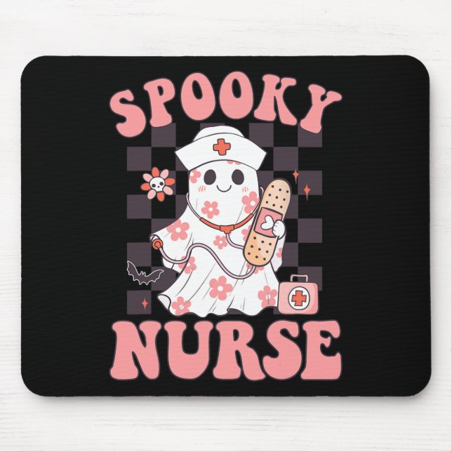 Spooky Nurse Floral Cute Ghost Nurse Groovy Hallow Mouse Pad (Front)