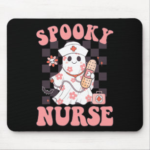 Spooky Nurse Floral Cute Ghost Nurse Groovy Hallow Mouse Pad