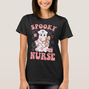 Spooky Nurse Floral Cute Ghost Nurse Groovy Hallow T-Shirt