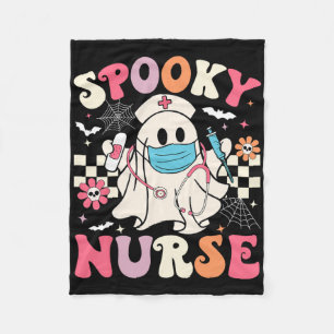 Spooky Nurse Ghost Halloween Cute Groovy Nursing H Fleece Blanket