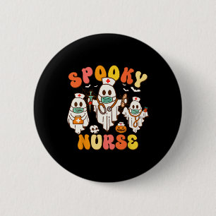 Spooky Nurse Groovy Halloween Ghost 6 Cm Round Badge