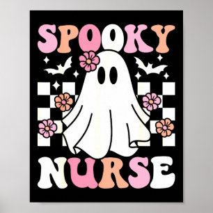 Spooky Nurse Halloween Ghost Costume Retro Groovy Poster