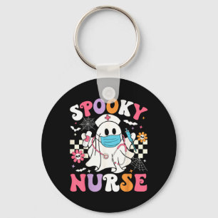 Spooky Nurse Halloween Ghost Cute Groovy Nursing Key Ring