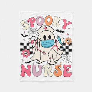 Spooky Nurse Halloween Ghost Cute Nursing Hallowee Fleece Blanket
