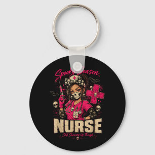 Spooky Nurse Halloween Skull Scrub Rn Nursing Gift Key Ring
