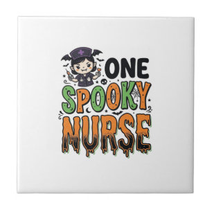 Spooky Nurse Halloween Vintage Engraving Design_1 Ceramic Tile