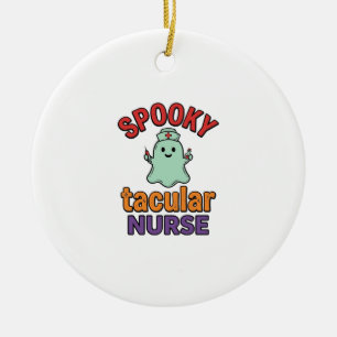 Spooky Nurse Halloween Vintage Vector Shirt Design Ceramic Ornament