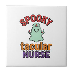 Spooky Nurse Halloween Vintage Vector Shirt Design Ceramic Tile