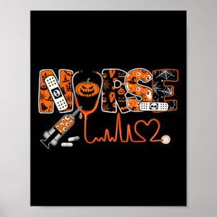 Spooky Nurse Pumpkin Halloween Costume Rn Cna Mens Poster