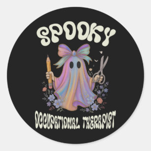 Spooky Occupational Therapist Ghost Floral Hallowe Classic Round Sticker