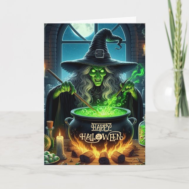 Spooky Old Witch Halloween Holiday Card (Front)