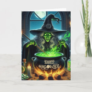Spooky Old Witch Halloween Holiday Card