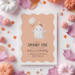 Spooky One 1st Birthday Ghost Orange Balloon Invitation