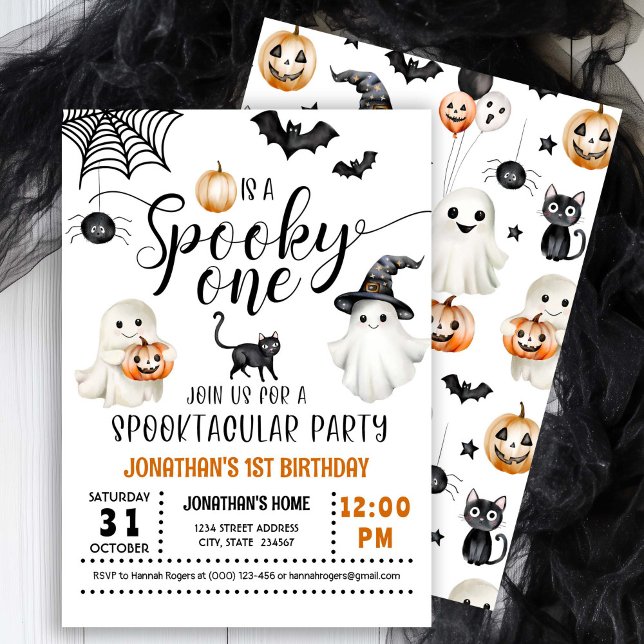 Spooky ONE 1st Birthday Ghosts Bats Invitation  (Creator Uploaded)
