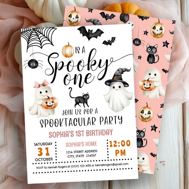 Spooky ONE 1st Birthday Ghosts Pink Invitation  (Creator Uploaded)