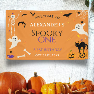 Spooky One 1st Halloween Birthday Orange Welcome Banner