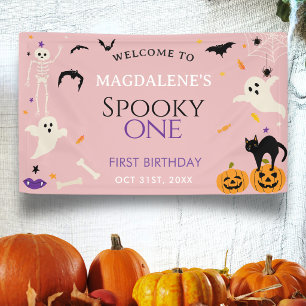 Spooky One 1st Halloween Birthday Pink Welcome Banner