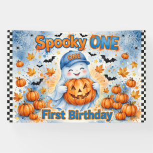 Spooky ONE Backdrop Banner - Blue Ghost Halloween 