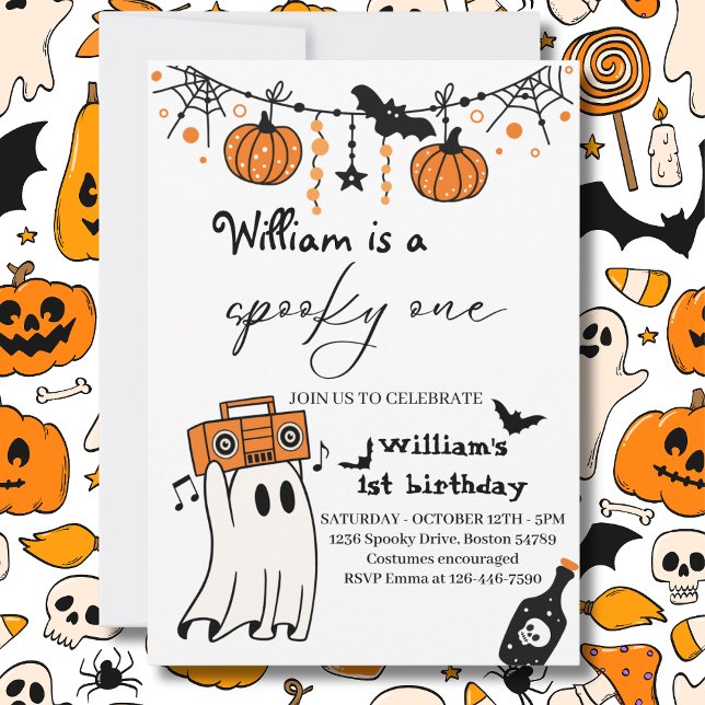 Spooky One bat Halloween Ghost 1st Birthday Invitation (Creator Uploaded)
