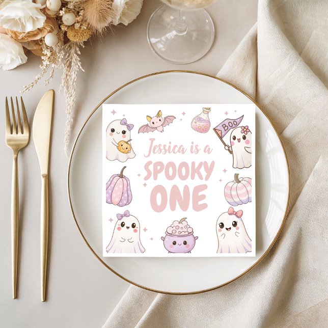 Spooky One Birthday Napkin Cute Ghosts (Creator Uploaded)