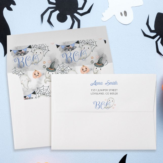 Spooky One Blue 1st Birthday Party Return Address Envelope (Creator Uploaded)